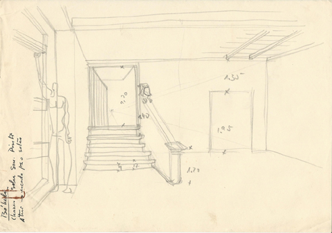 Carlos Carvalho Dias: Bbeda, Chaves, Solar do Sr. Pinto, trio - escadas para o salo, 1955
