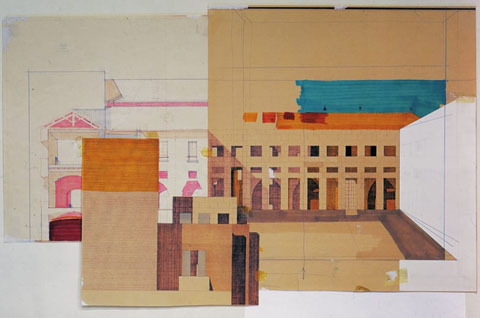  Giorgio Grassi, Desenho de estudo para o projecto de restauro e reabilitao do Castelo de Abbiategrasso, 1970