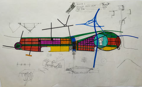Manuel Graça Dias e Egas José Vieira, um dos desenhos de estudo para um modelo urbano na zona envolvente à área afeta à Expo 98